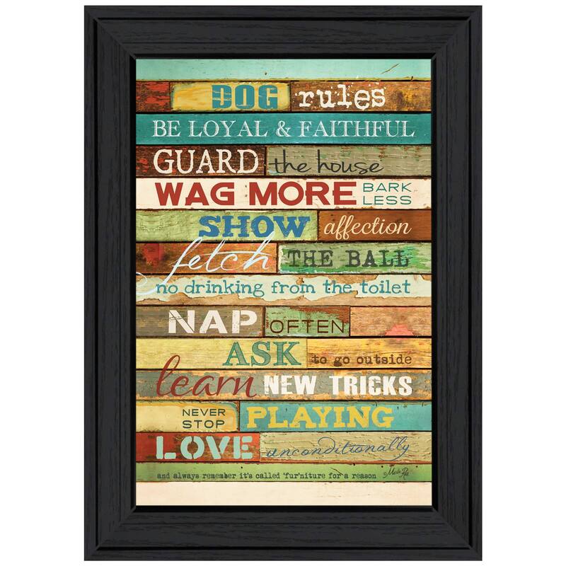 TrendyDecor4U Farmhouse "Dog Rules" Framed Print Wall Art by Marla Rae